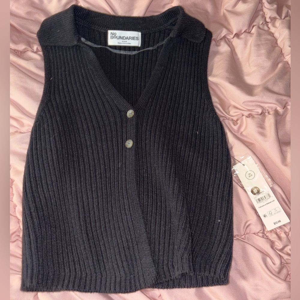 No Boundaries Black V-Neck Sweater Vest